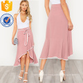 Contrast Binding Self Tie Asymmetric Ruffle SkirtManufacture Wholesale Fashion Women Apparel (TA3099S)